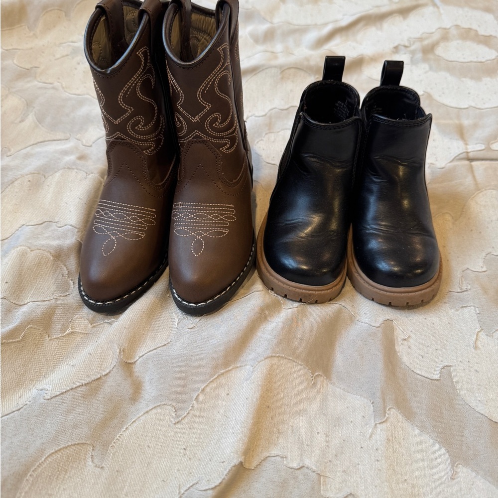 Kids Brown and Black Leather Boots Set